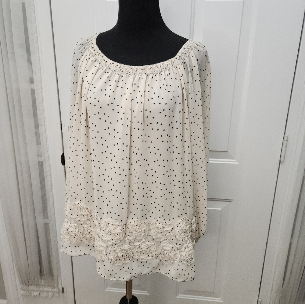 M.S.S.P. Max‎ Studio Polka Dot Rosette Blouse  Size XS